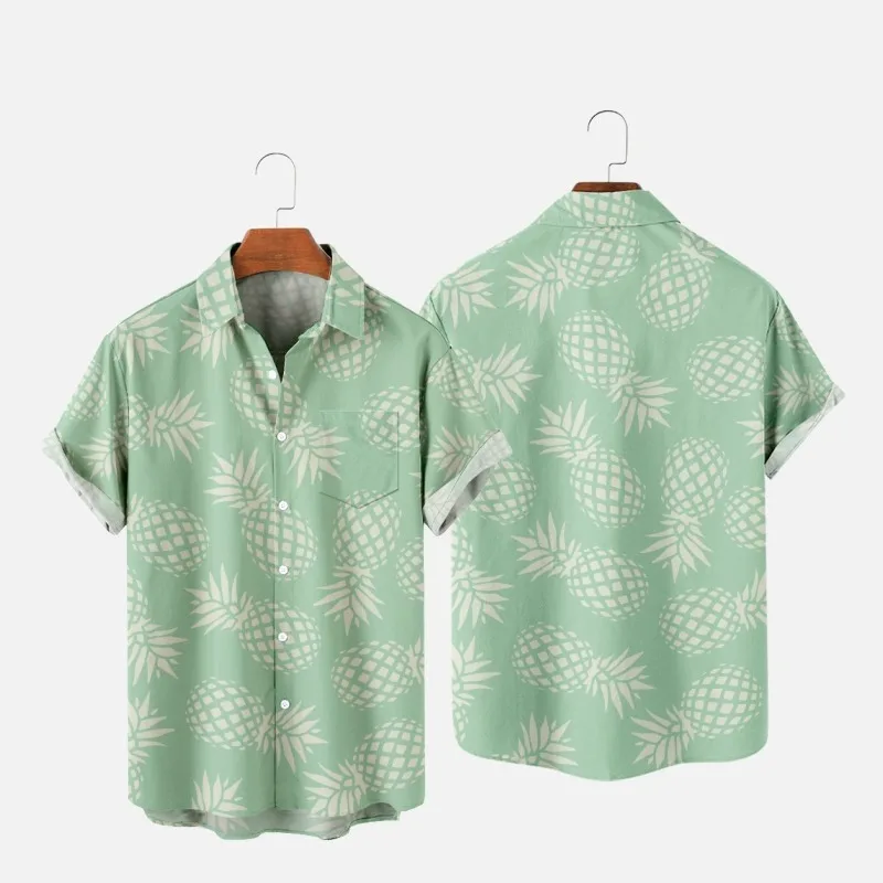 

Men's Fashion Y2K T-Shirts Hawaiian Shirt Pineapple 3D Print Cozy Casual One Button Short Sleeve Beach Oversized Clothes 5