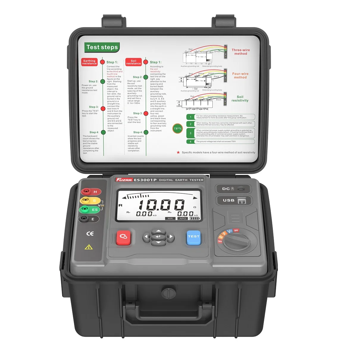 ES3001P Soil Resistivity Tester 0.00-9999k&Omega;m Upgraded Earth Resistance Meter Grounding Network Various Parameters Detector