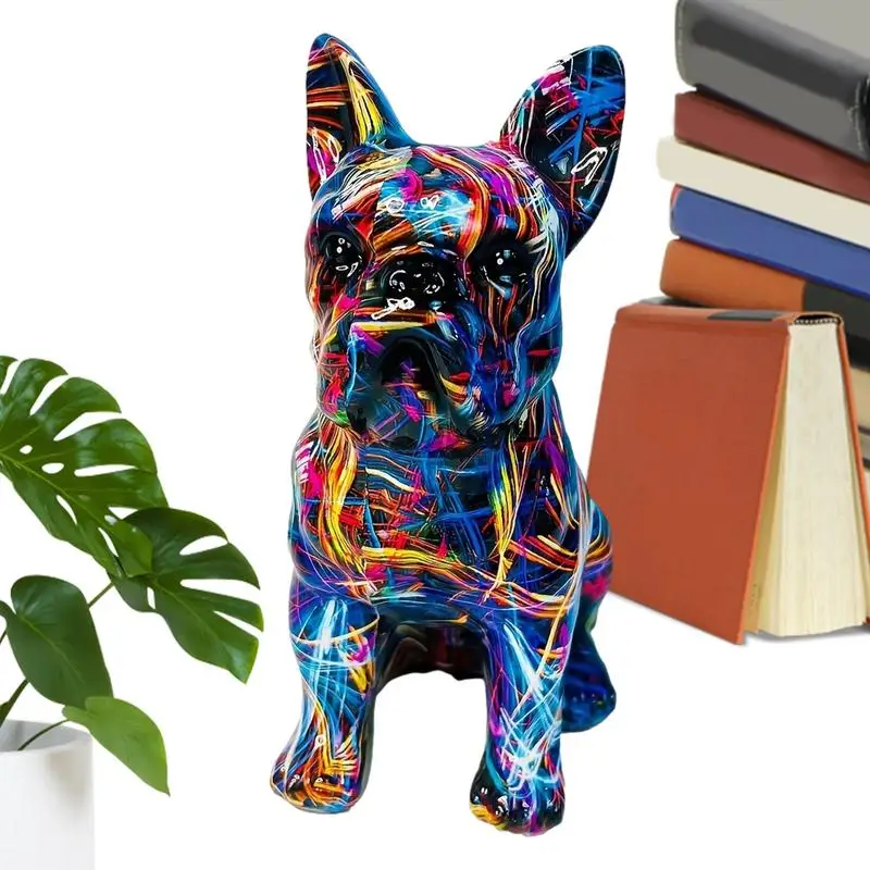 

Красочная статуя французского бульдога, Современная красочная статуя французского бульдога, полимерная скульптура животного, художественные фигурки, креативные
