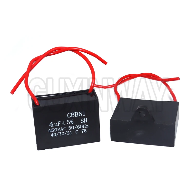 CBB61 Fan Capacitor 450V 1UF 1.2UF 1.5UF 2UF 2.5UF 3UF 4UF 5UF 6UF10UF Ceiling Fan Motor Run Rectangle Capacitor