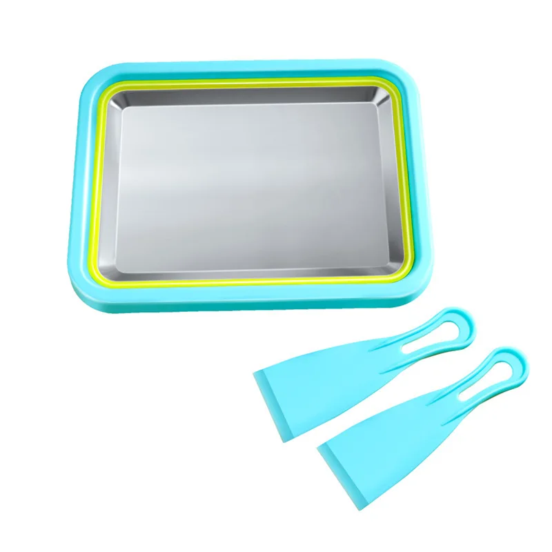 Homemade Fried Ice Machine DIY Fried Yogurt Machine Free Plug Ice Tray Frozen Yogurt Tray with 2 Small Spatulas