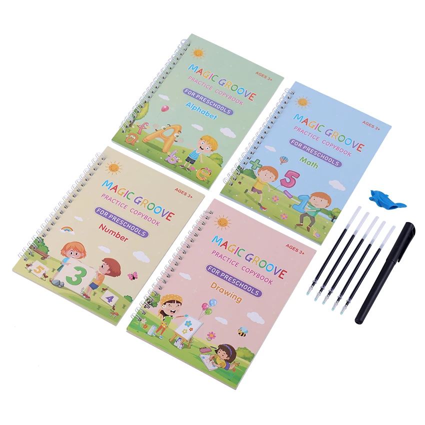 Cahier de pratique de l'écriture magique réutilisable pour enfants, 4  nettoyages, stylo, anglais, nettoyage des enfants pour l'écriture  manuscrite, essuyage gratuit - AliExpress