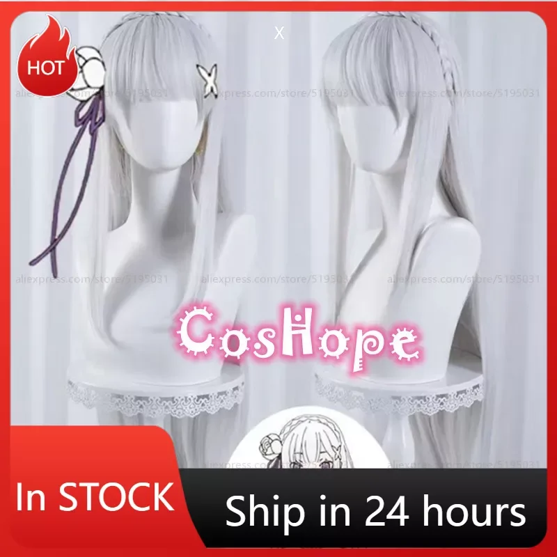 

Emilia Cosplay Wig Long Straight Wig Silver White Wig Cosplay Anime Cosplay Wigs Heat Resistant Synthetic Wig Halloween