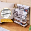 Magazine Holder Floor,2-Tier Metal Magazine Racks, Newspaper Display Stand with Board Shelves for Books and Brochure in Home 4