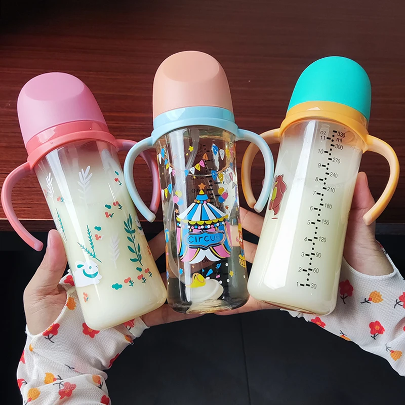 Food-grade Baby Milk Bottle Baby Bottles Cartoon-design Feeding Bottle 7-inch Height Kids Children Bottles Durable