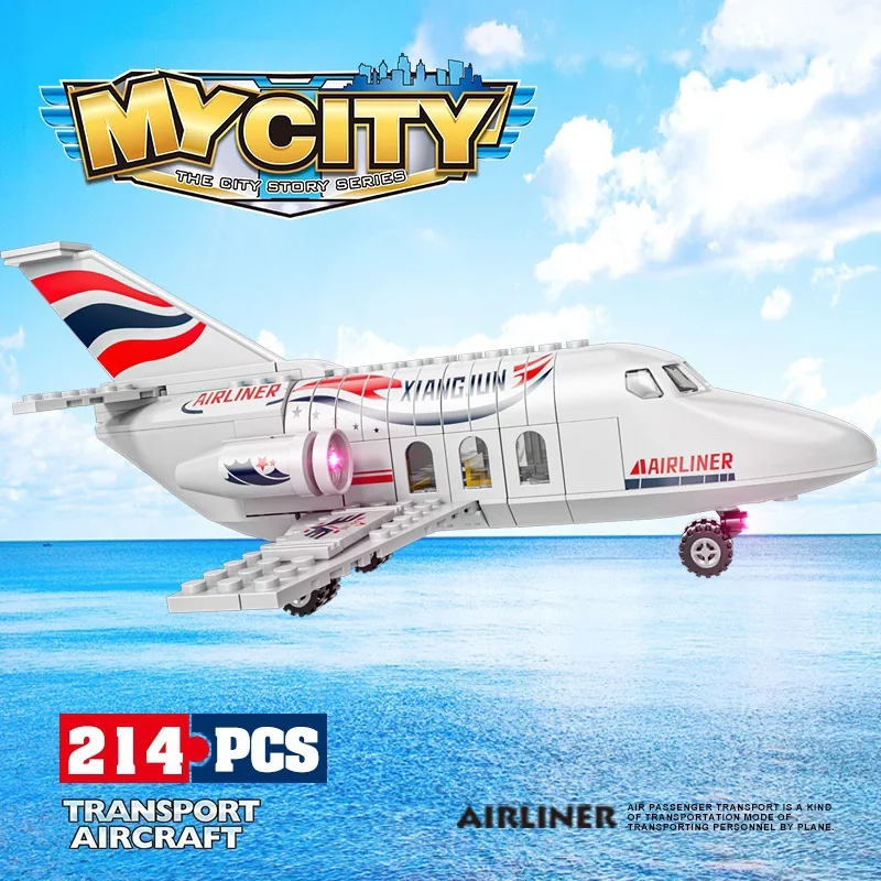 City Airplane International Passenger Plane Flight Model Building Blocks Airport Airlines Station Bricks Sets Kids Toy Technical 6