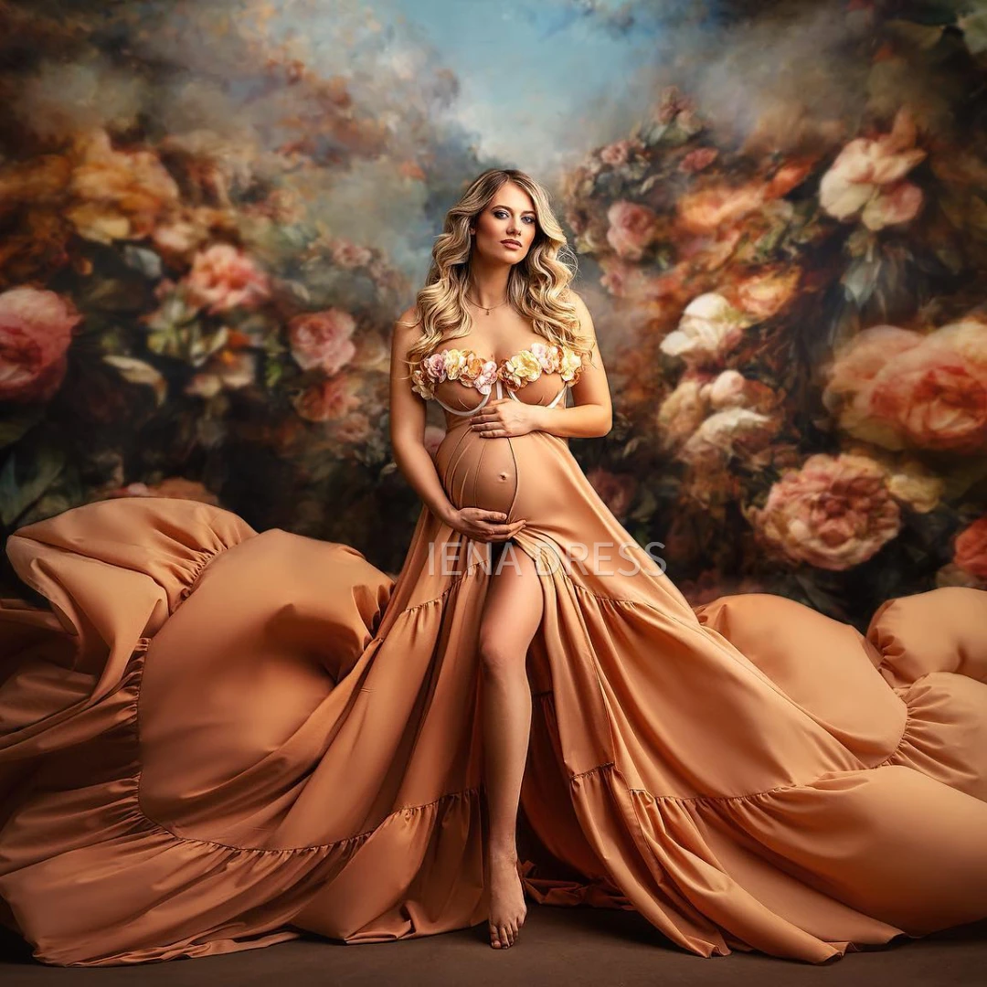 

Soft Orange Satin Maternity Wedding Dress for Photoshoot A-line Sleeveless Baby Shower Gown Fashion Pregnancy Party Gowns Outfit