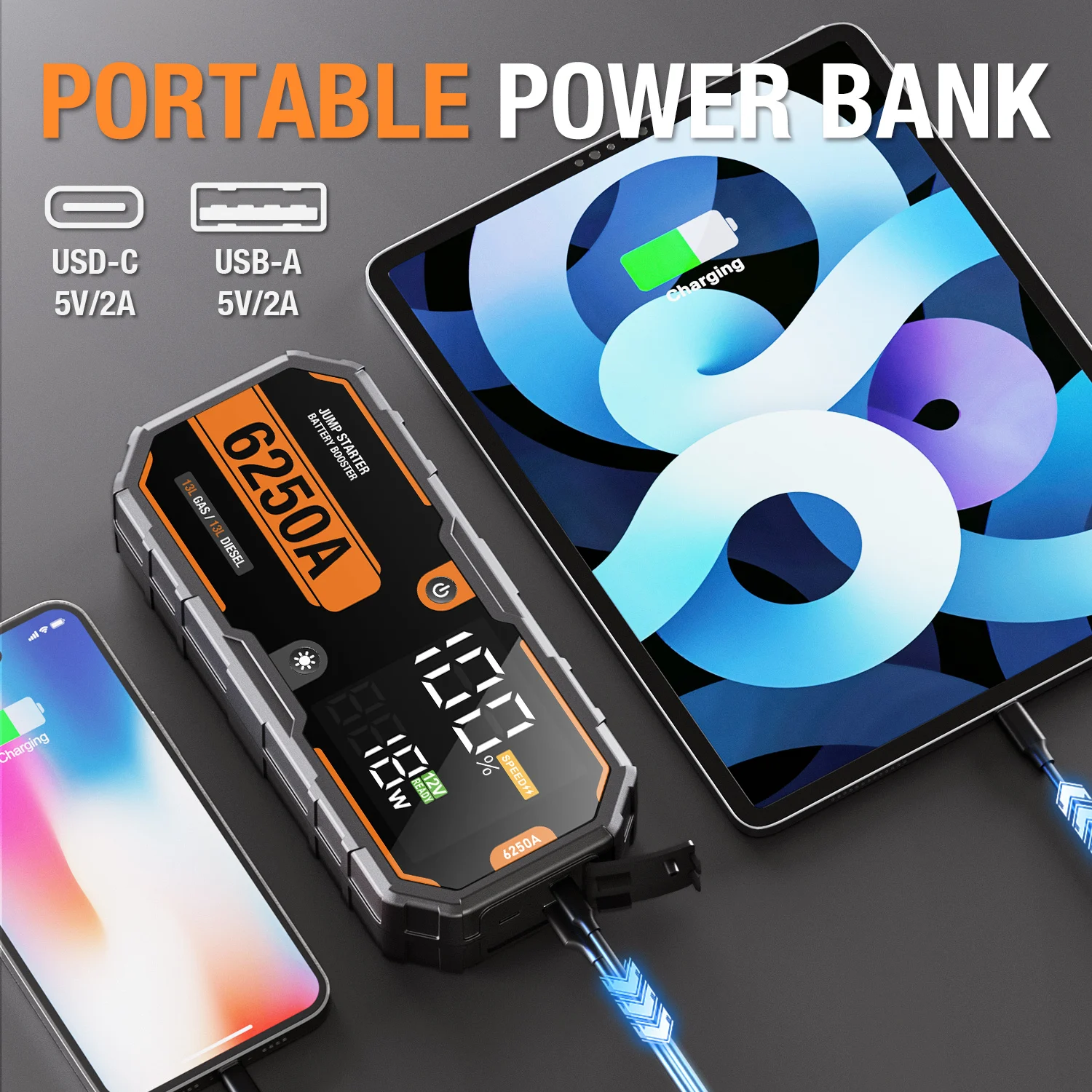 Pro Jump Starter 13L Car Booster Power Bank Portable Charger Auto Starting Device Emergency 12V 26000mah Battery Starter 6250A