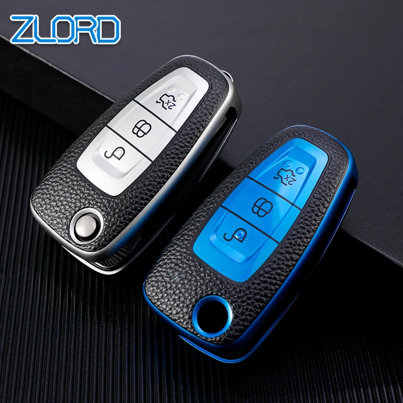 Per Ford Focus C-Max S-Max Galaxy Mondeo Ranger Transit Tourneo Custom Soft Tpu Leather Car Folding Key Case Cover Bag Portachiavi