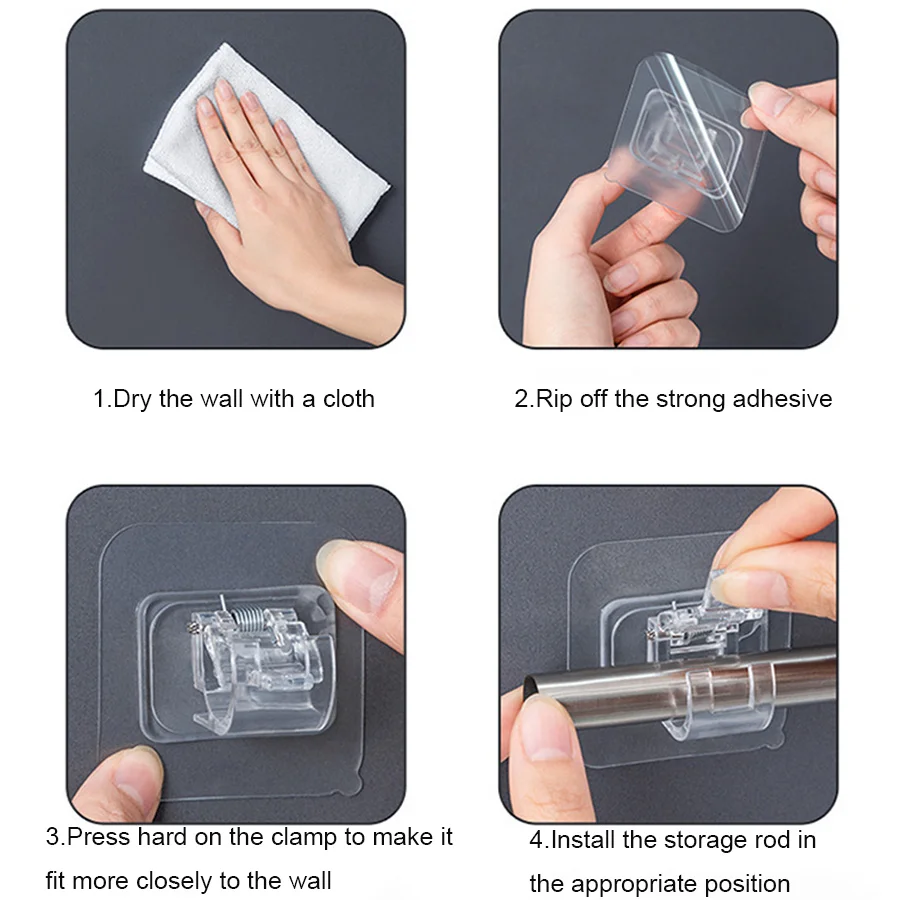 Curtain clips 2/4/8PCS Adjustable Curtain Rod Clip Self Adhesive Clamp Hook Curtain Holder Wall Bracket Holder Nail-Free Wall Hanging Clip