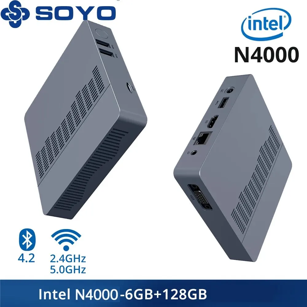 Mini PC SOYO M2 Air Mini PC Powerful 6GB RAM 128GB EMMC Intel N4000 Windows 11 Pro Compact Ideal for Home Business Gaming