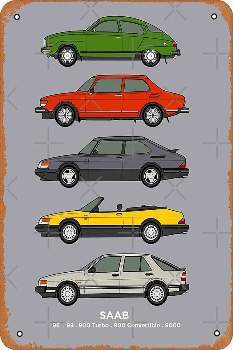 Saab Classic Car Outline Illustration Poster Metal Tin Sign Vintage Retro Man Cave Wall Decor.