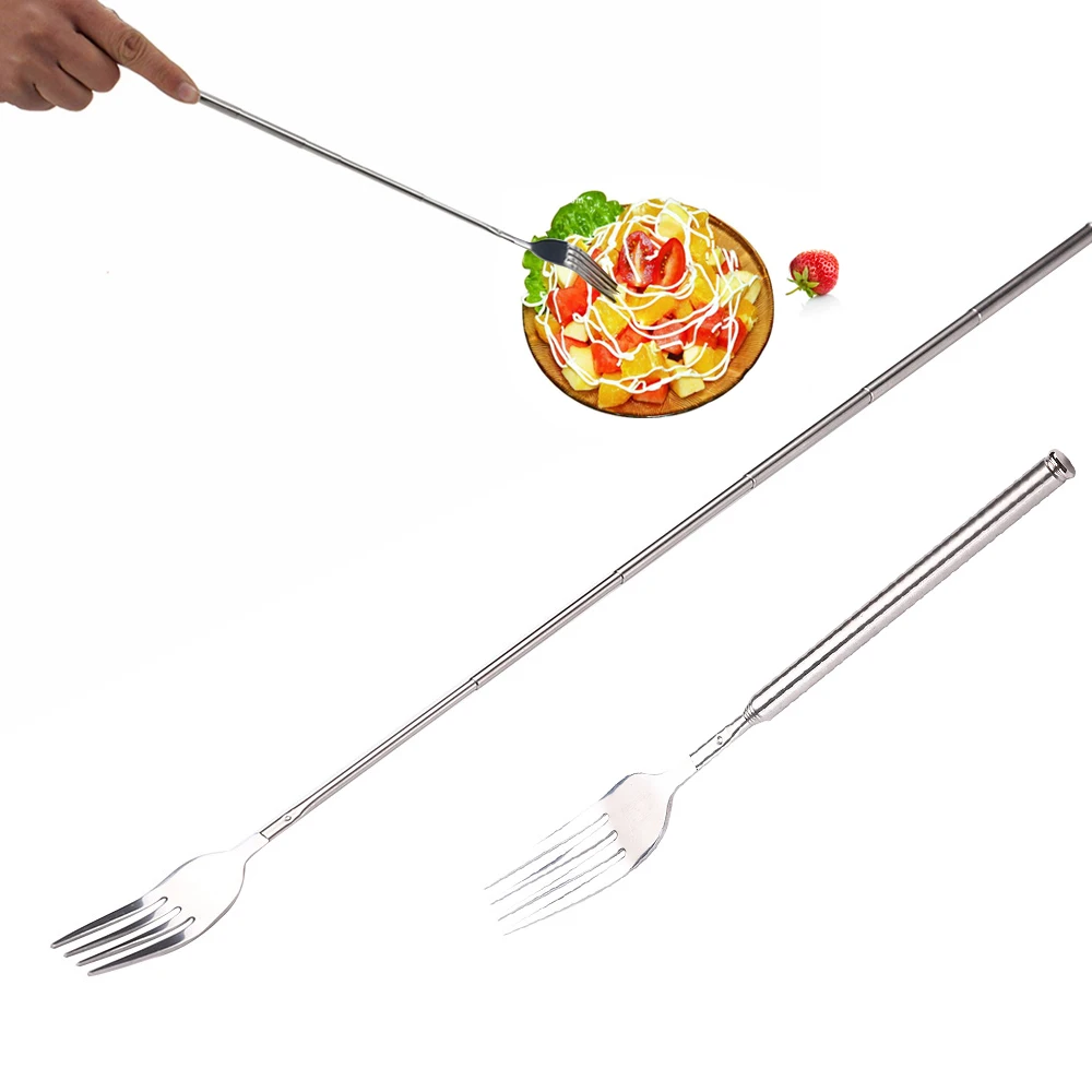 Stainless Steel Western Style BBQ Dinner Fruit Dessert Long Cutlery Forks Telescopic Extendable Fork Kitchen Tool Fruit Tools fruit fork expandable fork