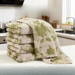 Premium Microfiber Cleaning Cloths - Ultra Absorbent & Fast Drying, Reusable & Washable with Edge - Trimmed Design - 5pcs (Green 25x25cm )