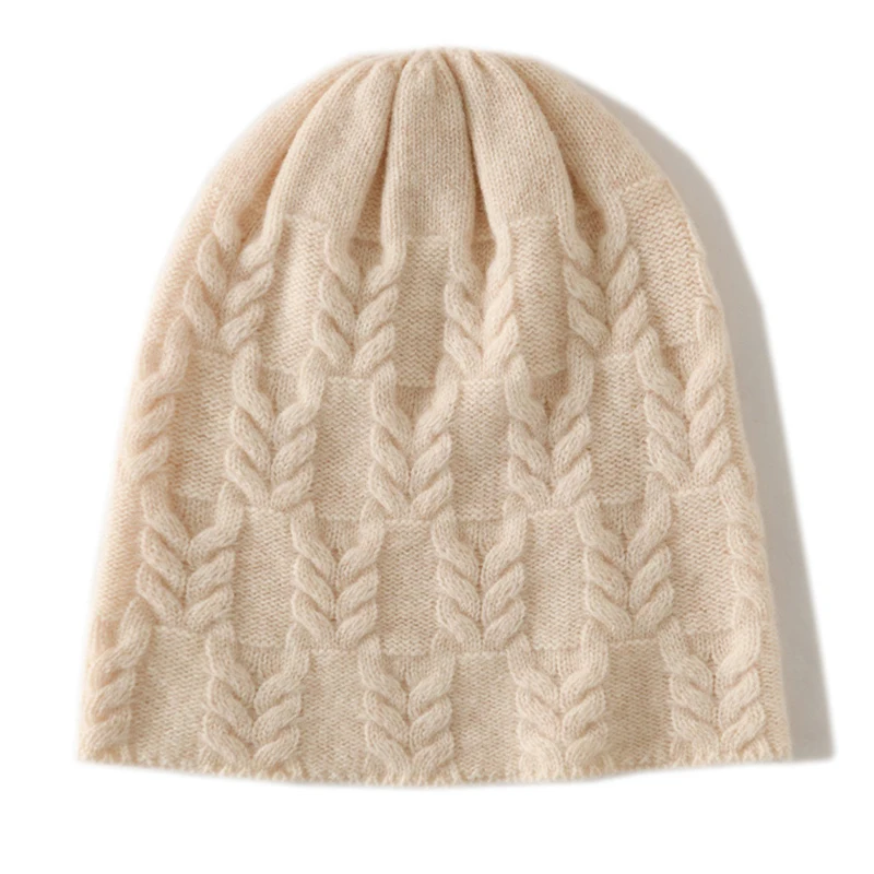 100% Goat Cashmere Knitted Beanies for Women Winter Warm Soft Skullies Hat For Girl Gorros Autumn y2k Fashion Korea Bonnet Cap 2