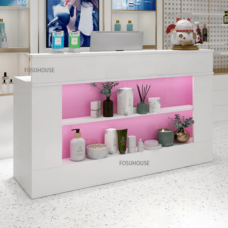 Modern Reception Desk Designer Office Furniture Simple Cashier Bar Clothing Store Wood-based Panel Front Desk Checkout Counter