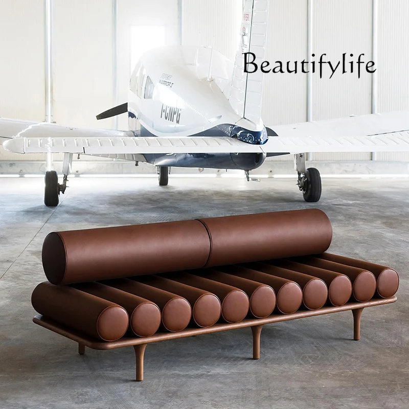 

Straight Row Nordic Light Luxury Minimalist Leather Sofa Bed Designer Bedroom Living Room Entrance Shoe Changing Stool