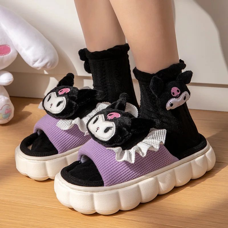 

New Kawaii Sanrios Hello Kitty Thick-Bottomed Linen Slippers Cartoon Cute Girl Birthday Gift Home Shoes Mute Non-Slip Breathable