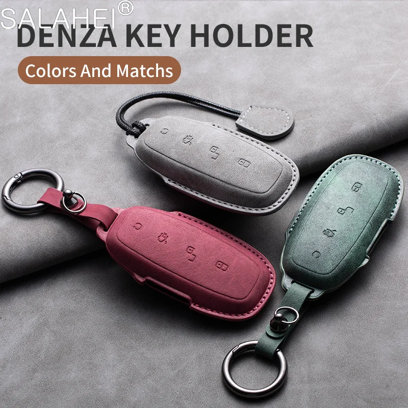 

Sheepskin Leather Car Smart Remote Key Case Cover Shell Protector For Denza D9 DM-i 2022 2023 Car Styling Keychain Accessories