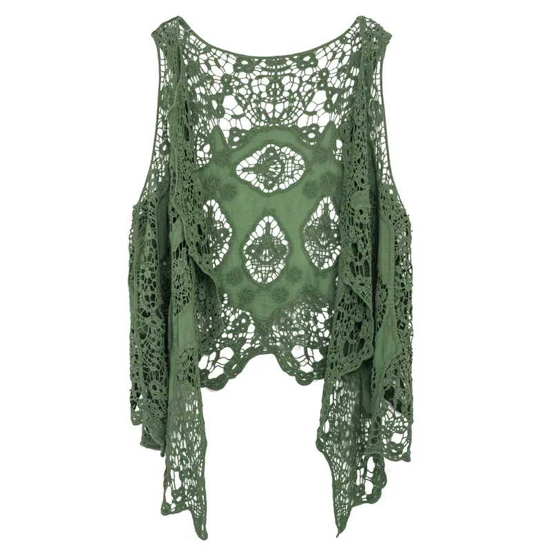Sleeveless Lace Cardigan Shawl Beach Suit Sun Protection Clothing Women's Hollow Air Conditioning Shirt Summer Thin Coat