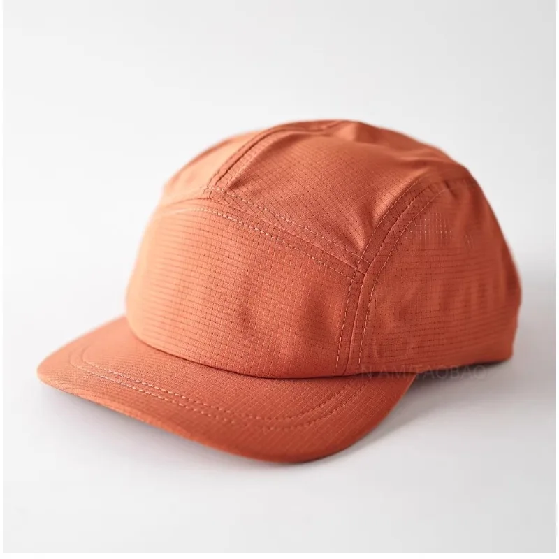 새로운 단색 미세 격자무늬 5패널 빠른 건조 야구 모자 여성용 여름 자외선 차단 다용도 레트로 짧은 챙 남성용 모자