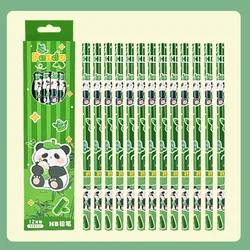 Set of 12 Cute Panda Sketch Pens - Cartoon Wood Stationery (12Pcs - Set)