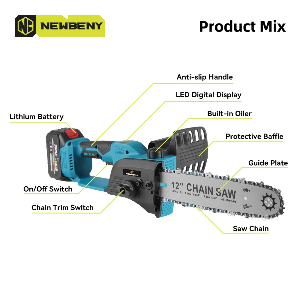 12 Inch Brushless Electric Saw With Oiler Cordless Portable Garden Woodworking Cutting Tool Machine For Makita 18V Battery 3