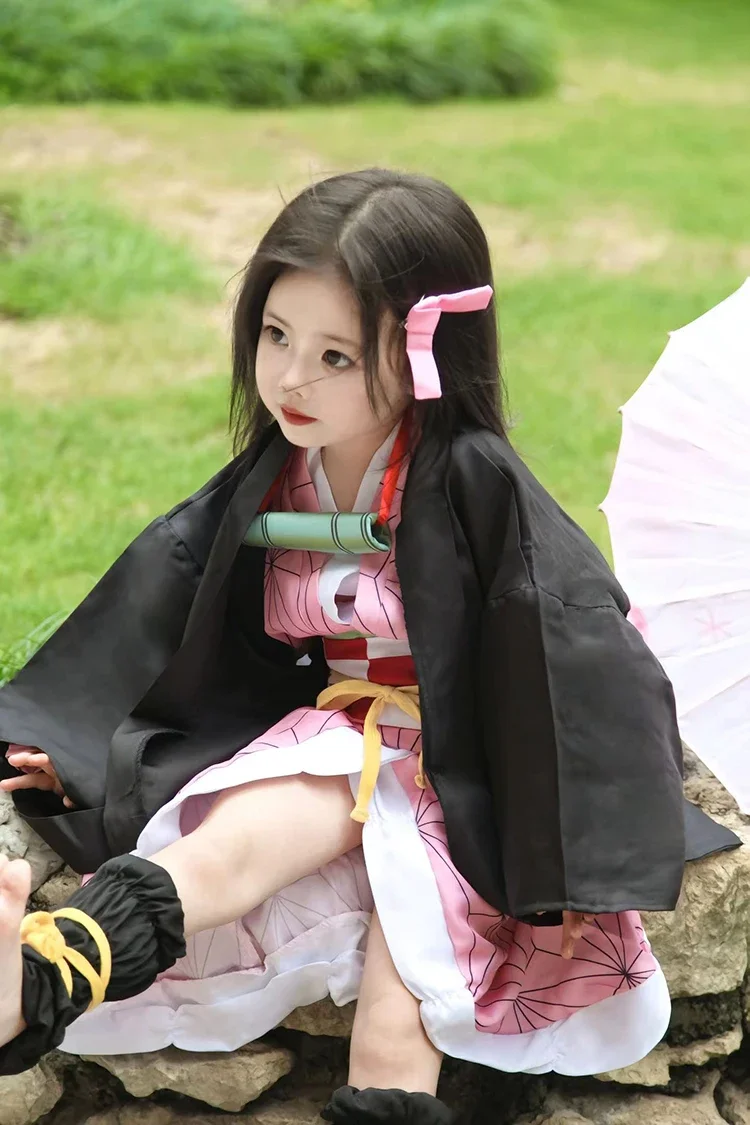 Demon Slayer Nezuko Kamado Cosplay Costume Kimono with Bamboo Muzzle