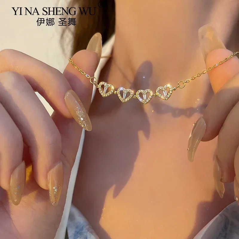 Real S925 Sterling Silver Necklace for Women Love Four-leaf Clover Pendant Fashion Creative Wild Clavicle Chain Two Ways to Wear