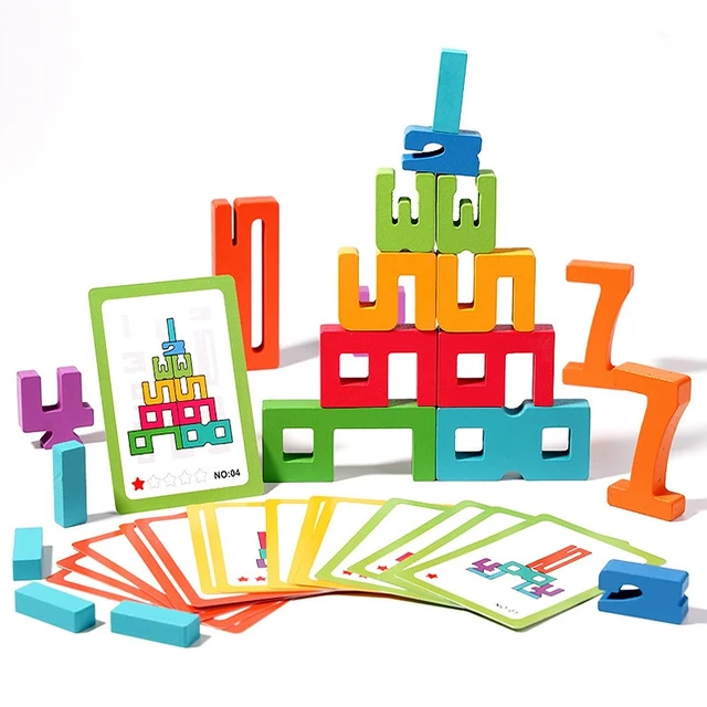 Wooden Stacking Building Blocks Digital Creative Puzzle Children's Educational Toys Montessori Color Building Block Toys Gift 6