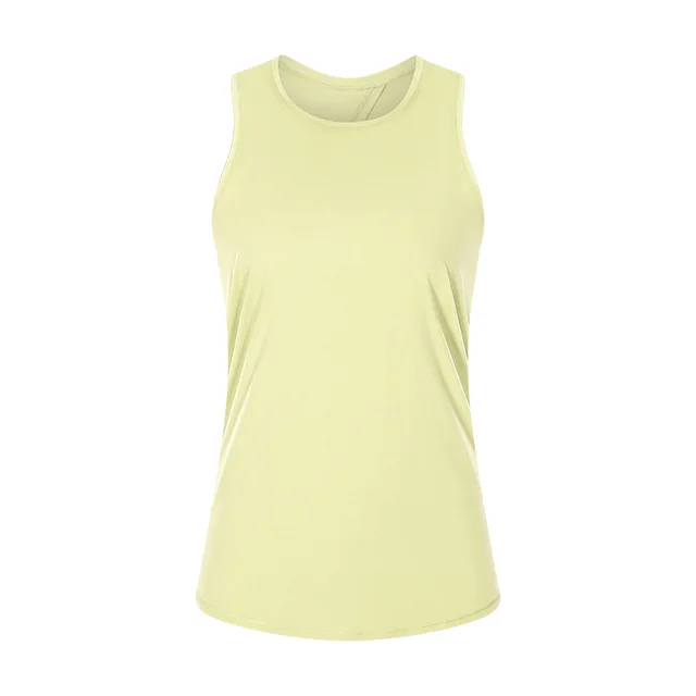 Solid Color Fitness Women Tank Top Back Strap Yoga Shirt Vest Loose-fitting Blouse Gym Clothe Breathable Quick-drying Sportswear Pearl yellow