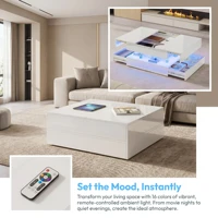 Table basse carrée blanche Comanlai avec finition brillante, dotée d'un éclairage d'ambiance LED à changement de couleur contrôlé via une application mobile 5