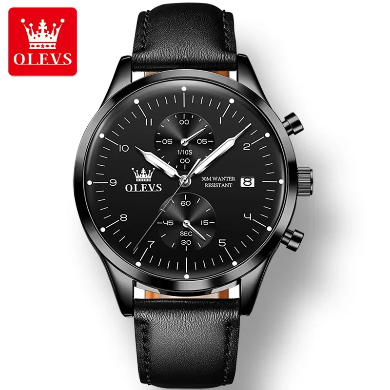 OLEVS 2880 Waterproof Business Watches For Men, Quartz Super-thin Genuine Leather Strap Men Wristwatch Luminous Calendar