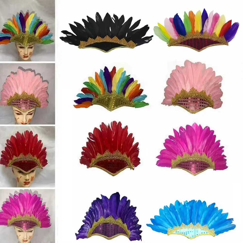 Colorful Feather Headdress Head-mounted Feather Colored Headwear Adjustable Chief Headdress Fancy Dress Party feather headdress