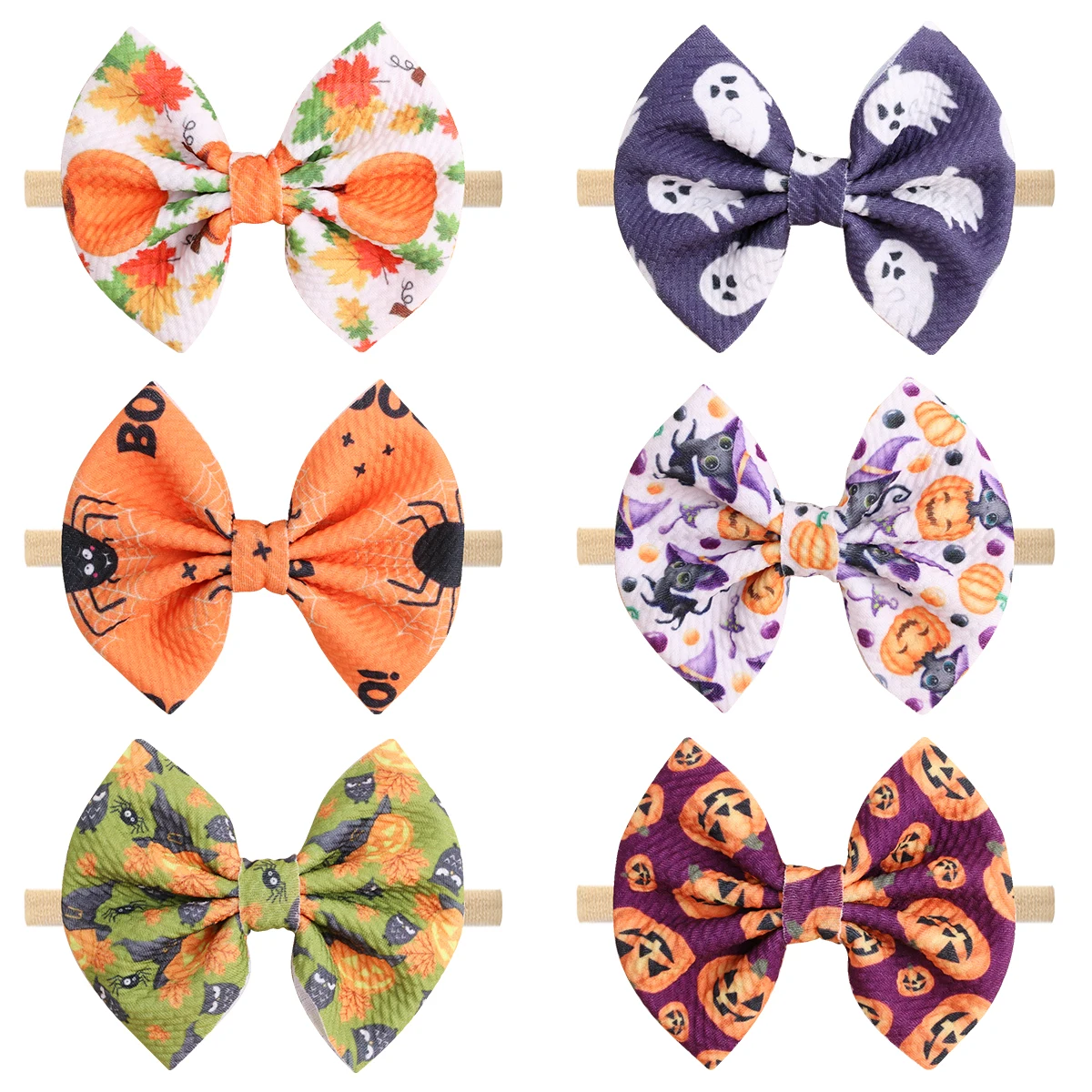 

4" Halloween Headbands Bows Elastic Hair Ties For Baby Pumpkin Spider Hairbands Kids Hair Rope Children Party Hair Accessories