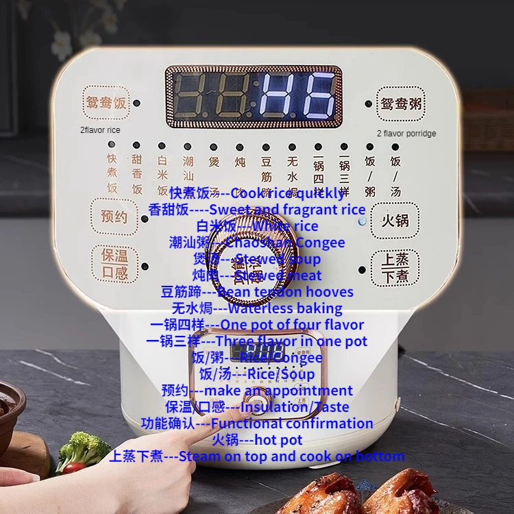 220V Home Electric Pressure Cooker 2 Flavor Multifunctional Rice Cooker Non-stick Multi Cooker & 2 Flavor Inner and Steamer 4