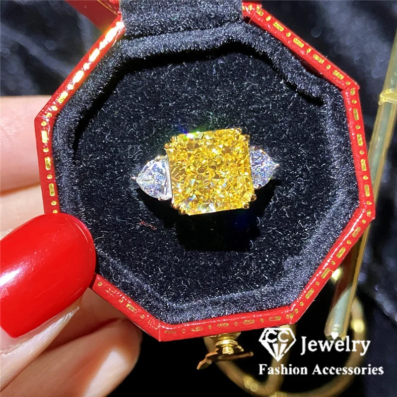 Silver ring CC Fine Jewelry Rings For Women Yellow Cubic Zirconia Luxury Wedding Engagement Ring Silver Color CC1665 wedding rings silver rings