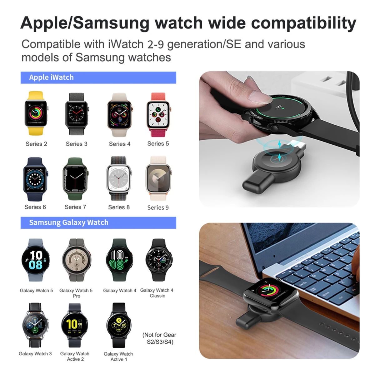 USB C 타입 고속 충전 스테이션, 휴대용 무선 충전기, 삼성 갤럭시 5 6 애플 워치 아이워치 9 8 울트라 7 6 5 4 3, 2 인 1