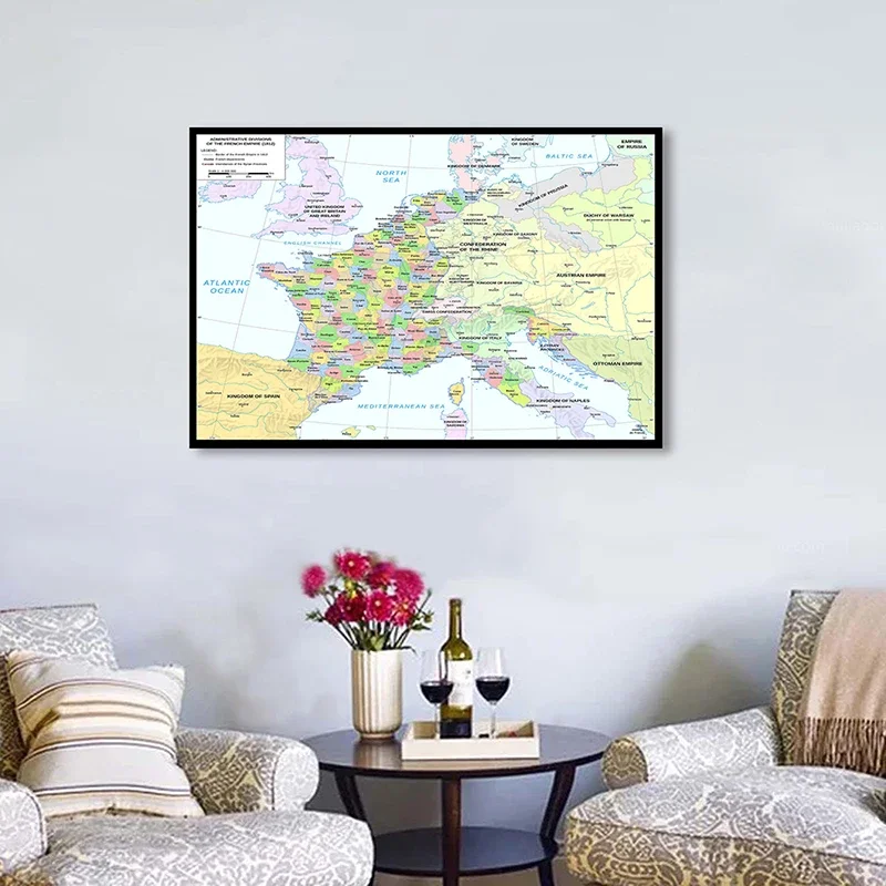 Map of The France 90*60cm In French 1812 Version Wall Art Poster Canvas Painting School Classroom Supplies Home Decor