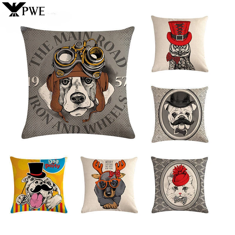 

Fashion Trend Cartoon Dog Linen Pillow Case Sofa Chair Furniture Decorative Cushion Cover 45*45cm