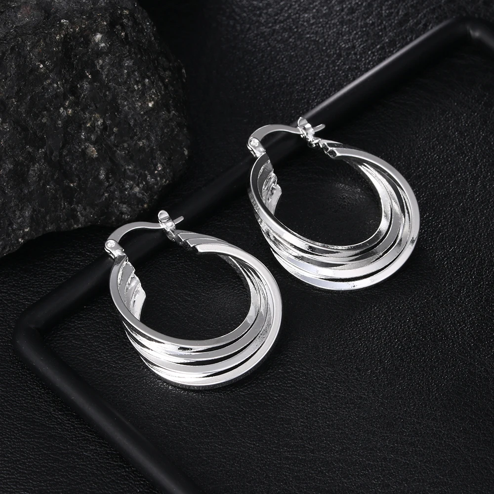 Holiday gifts high quality 925 Sterling Silver Retro circle Earrings for woman fashion Jewelry happy party wedding