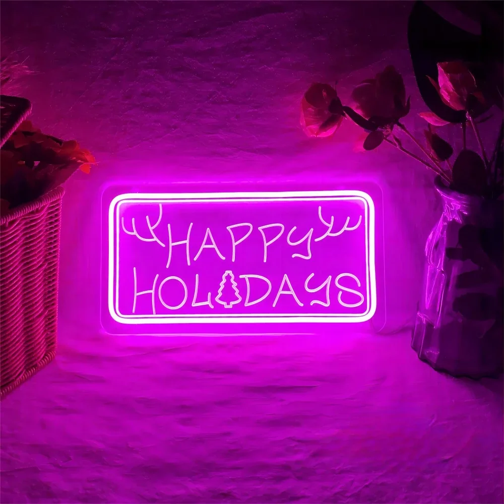 

Happy Holidays Neon Sign Carve Personal LED Luminous Letters For Christmas Decoration Gifts To Friend Coffee Neon Wall Decors