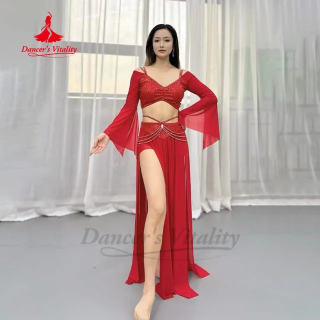 Vêtements d'entraînement de danse du ventre pour femmes, vêtements de Performance de tempérament élégants personnalisés, ensemble en maille confortable et respirante 1