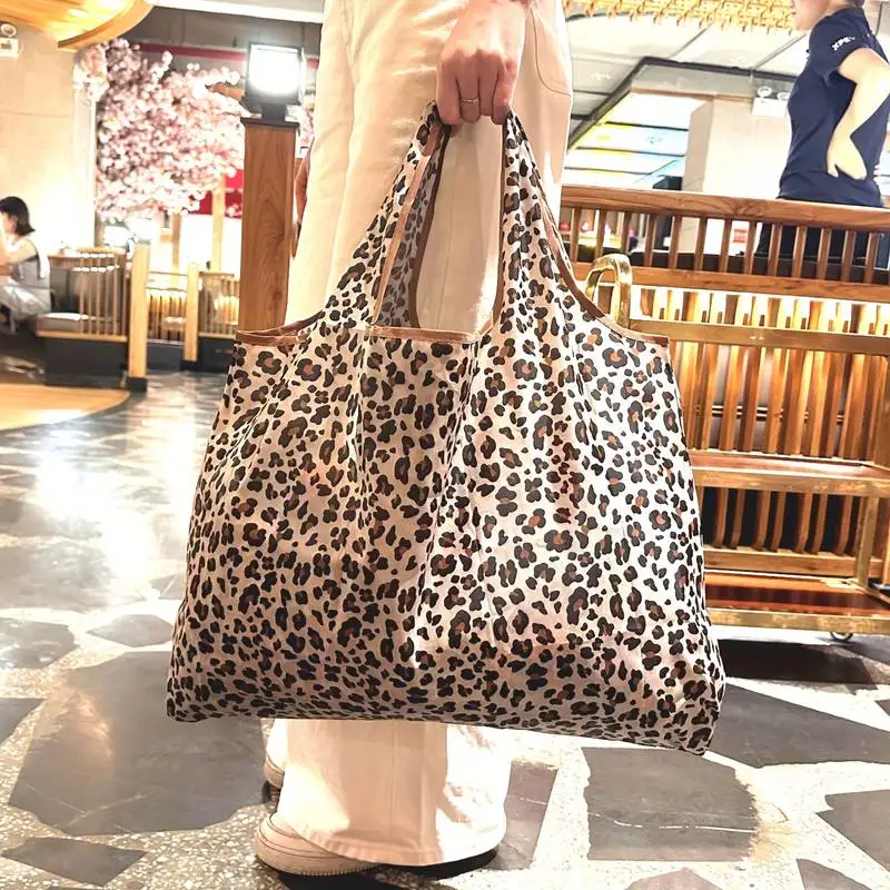 Bolsas De Compra Plegables Con Estampado De Leopardo | 4 Unidades, 45x65 Cm | Poliéster Impermeable, Gran Capacidad