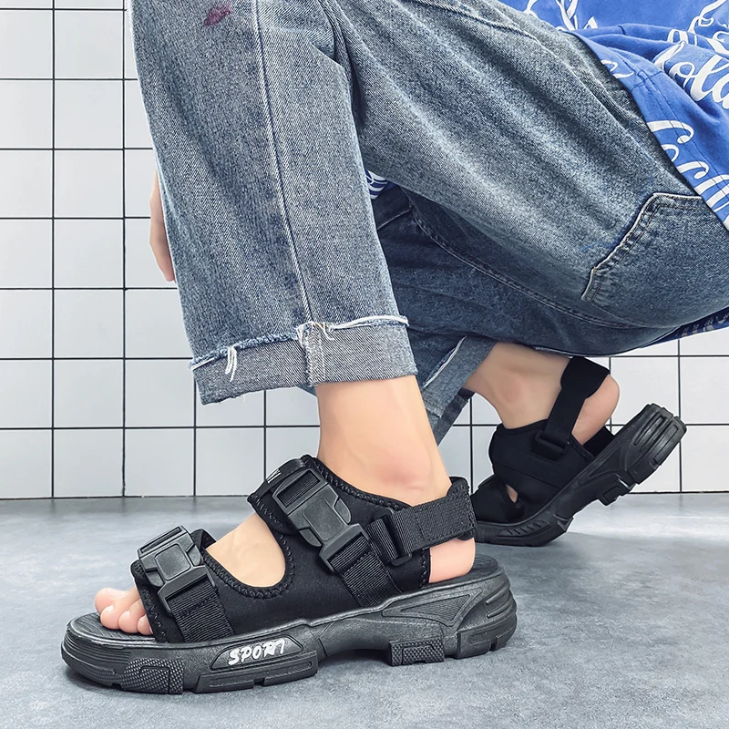 Summer Sandals Men's Thick Sole Non-Slip Outdoor Hook Loop Slippers Soft Sole Beach Casual Shoes Indoor Durable Open Toe