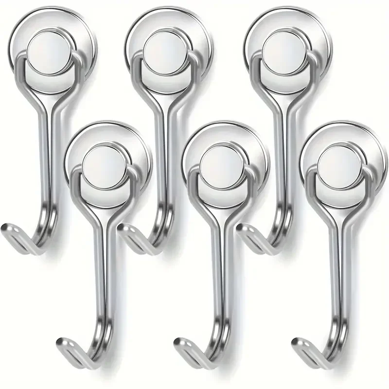 Magnetic Swivel Hooks - Heavy Duty Set of 6 for Home and Kitchen Organization