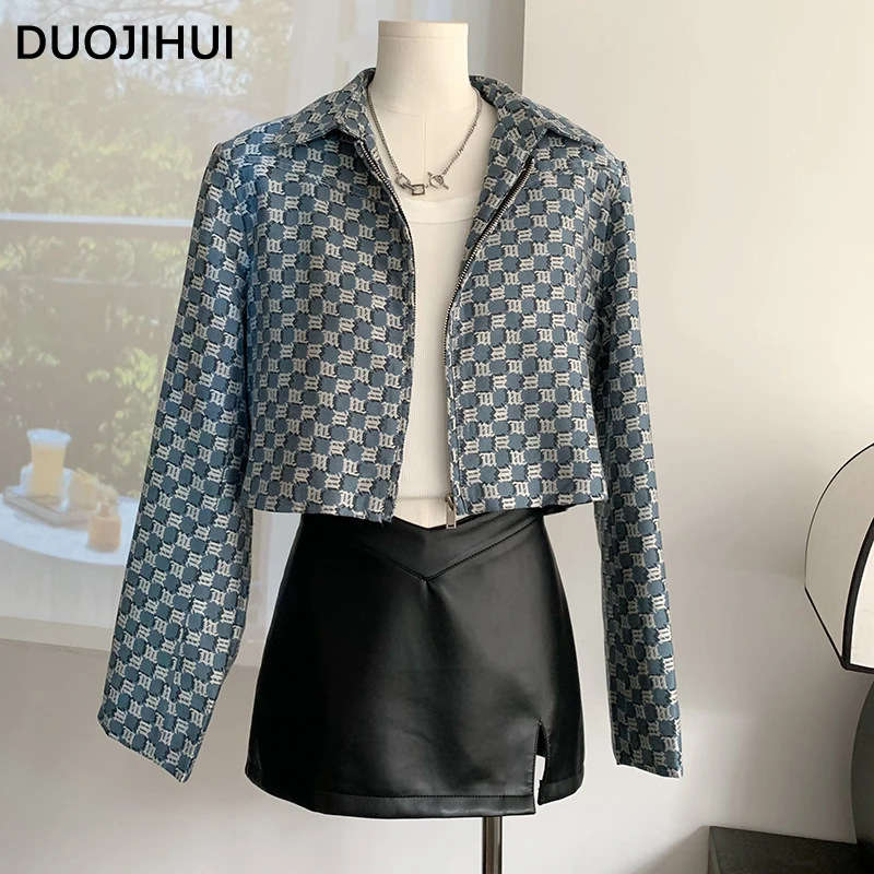 

DUOJIHUI Autumn Vintage Chic Printing Loose Female Jackets New Elegant Basic Long Sleeve Simple Fashion Zipper Slim Women Jacket
