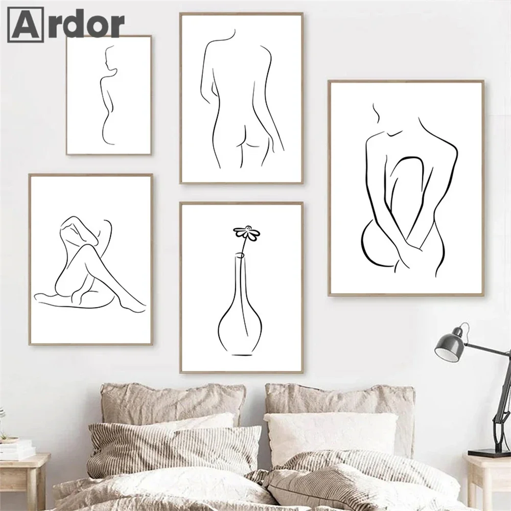 

Abstract Vase Nude Woman Body Posters Canvas Painting Line Drawing Wall Art Print Sexy Lady Poster Pictures Living Room Decor