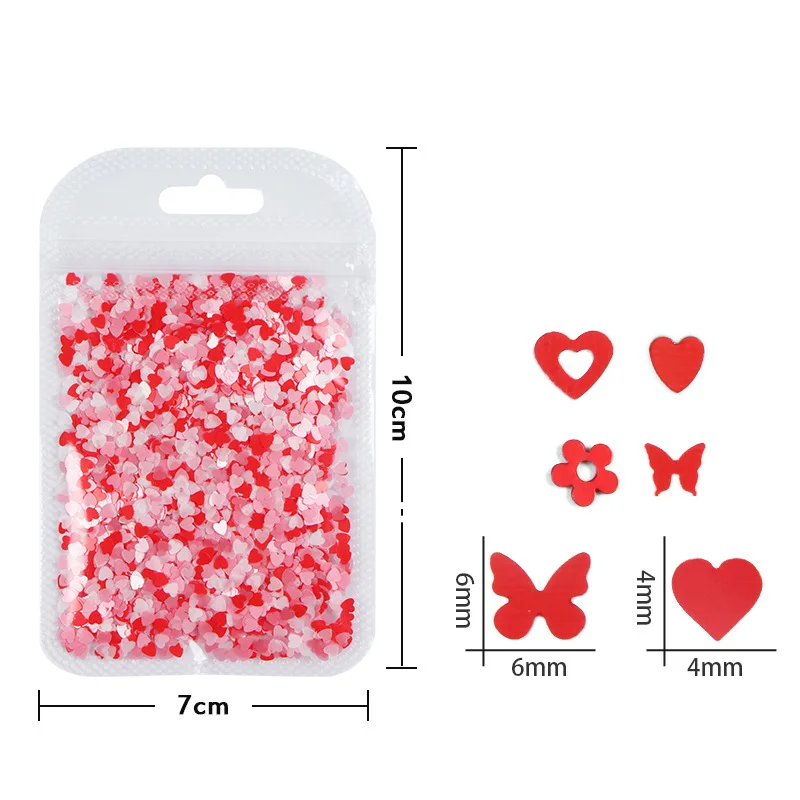 1Pack Valentine's Day Pink Red Nail Art Glitter Sequin Heart Butterfly Flower Shape Nail Sequins Flakes For  Nail Glitter