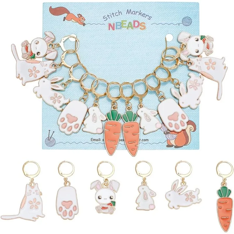 Carrot Rabbit Stitch Markers Carrot/Rabbit/Cat/Paw Alloy Enamel Stitch Marker Charms Locking Marker 12 Pcs 6 Styles